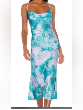 Lovers + Friends Aqua and Lilac Tie-Dye cowl neck midi Dress